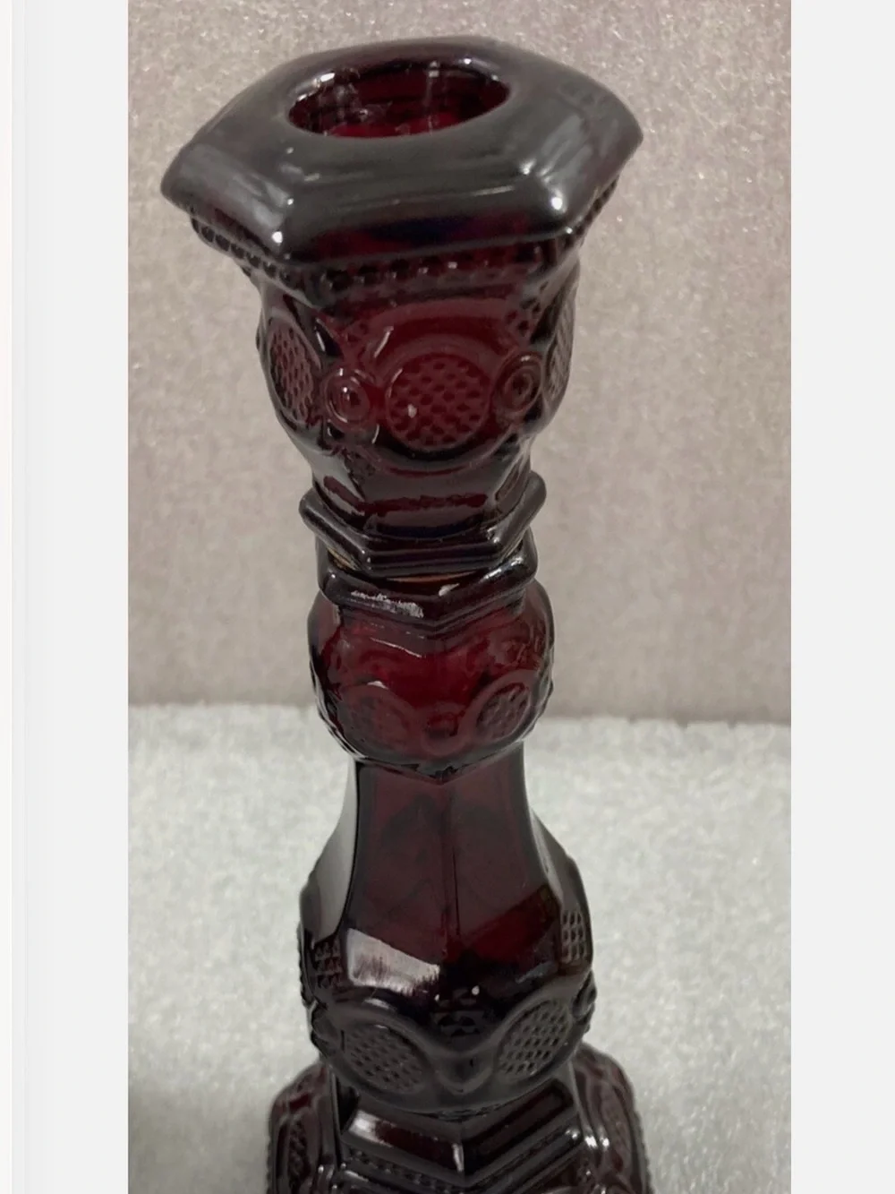 Vintage Avon Cape Cod Ruby Red Glass Hexagonal Candlestick Holders